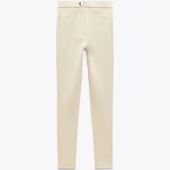 ZARA CREAM COLORED HIGH WAISTED LEGGINGS - Picture 1 of 2